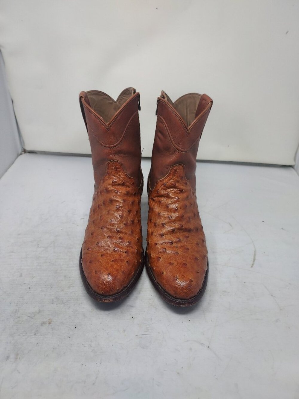 TECOVAS MENS Peacan Dean Ostrich Brown Zip Cowboy Boot - Picture 7 of 12